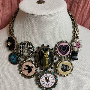 Vintage Betsey Johnson Statement Necklace Alice In Wonderland